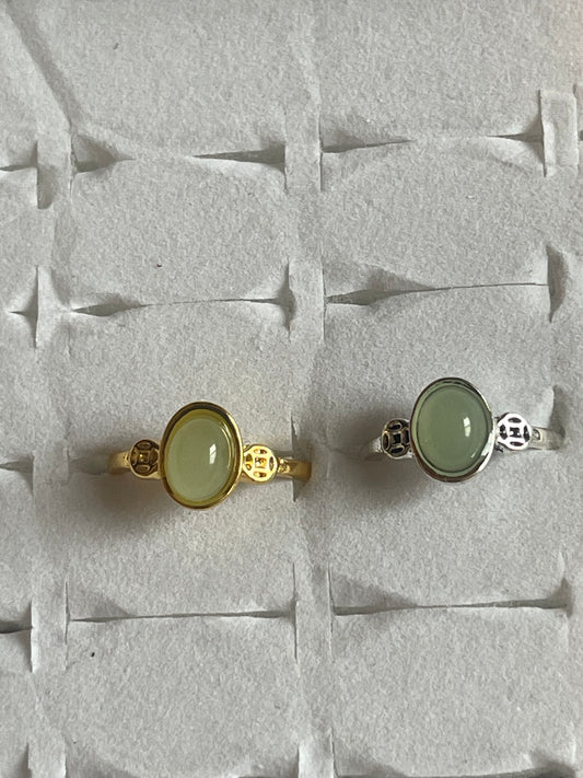 Light Jade Oval Alloy Ring